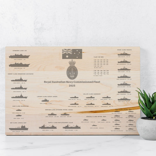 Royal Australian Navy Fleet 2025 - Custom Traditional Wood Cutting Board - 16" x 10.5"