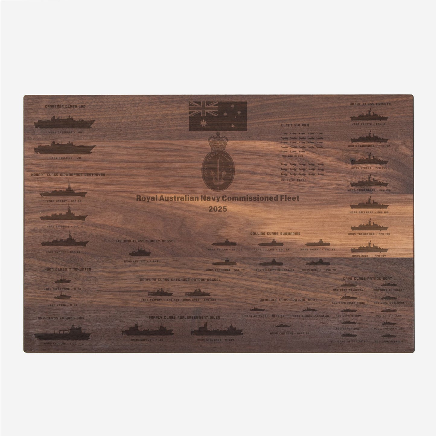 Royal Australian Navy Fleet 2025 - Custom Traditional Wood Cutting Board - 16" x 10.5"