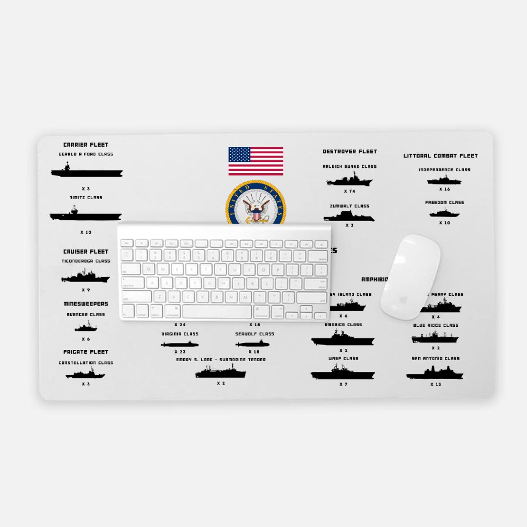 US Navy Ship Classes Black Silhouette Desk Mat - Large (24" x 14")