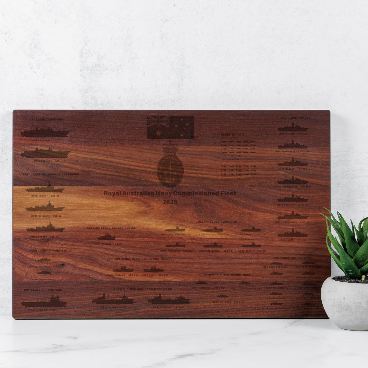 Royal Australian Navy Fleet 2025 - Custom Traditional Wood Cutting Board - 16" x 10.5"